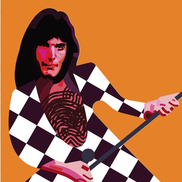 Freddie Mercury:) bold and striking flat colour artwork by Nick Oliver
