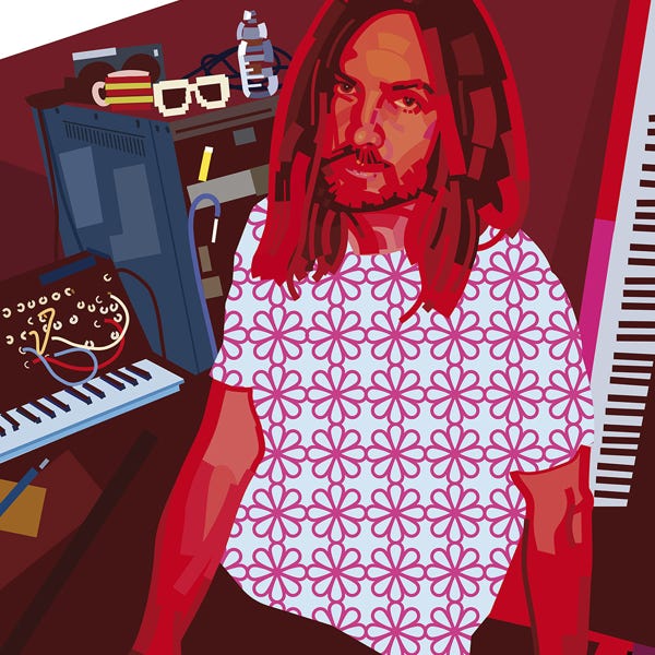 Kevin Parker Tame Impala:) bold and striking flat colour artwork by Nick Oliver