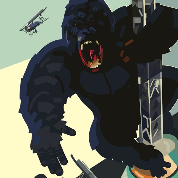 King Kong:) bold and striking flat colour artwork by Nick Oliver