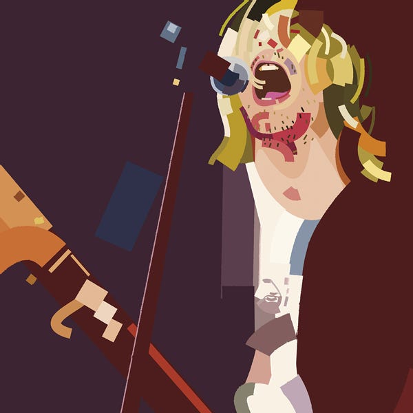 Kurt Cobain:) bold and striking flat colour artwork by Nick Oliver