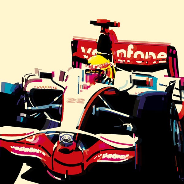 Lewis Hamilton 2008 World Champion:) bold and striking flat colour artwork by Nick Oliver