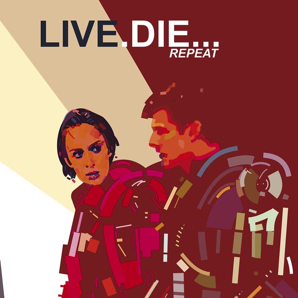 Live Die Repeat Tom Cruise Emily Blunt:) bold and striking flat colour artwork by Nick Oliver