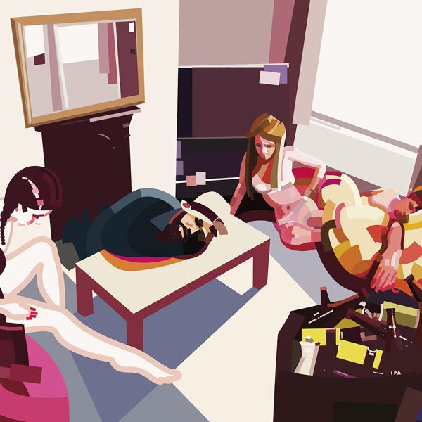 party hangover) bold and striking flat colour artwork by Nick Oliver