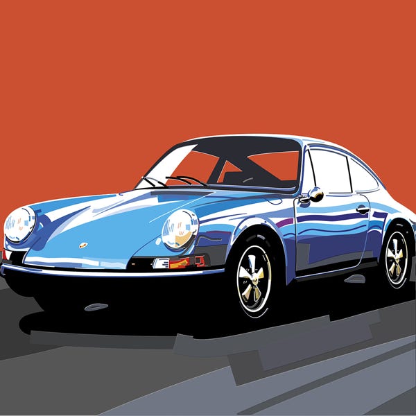Porsche 911 1:) bold and striking flat colour artwork by Nick Oliver